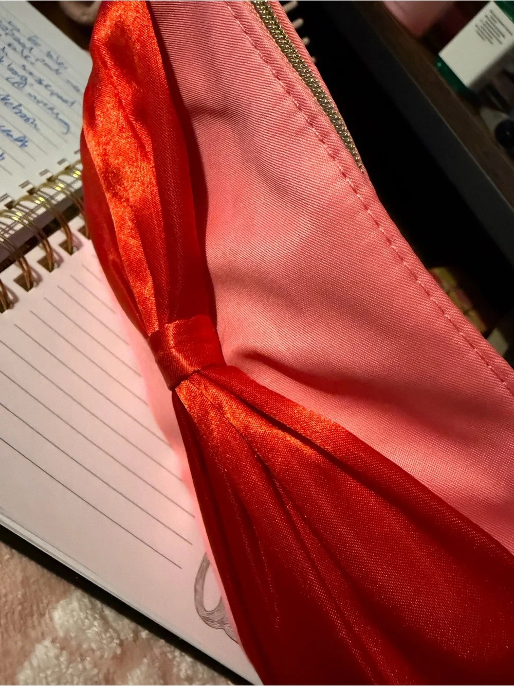 Pink and Red Satin-Trim Bow Ipsy Bag